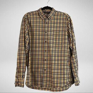Eddie Bauer Mustard, Navy and Maroon Button Down Shirt Size Medium